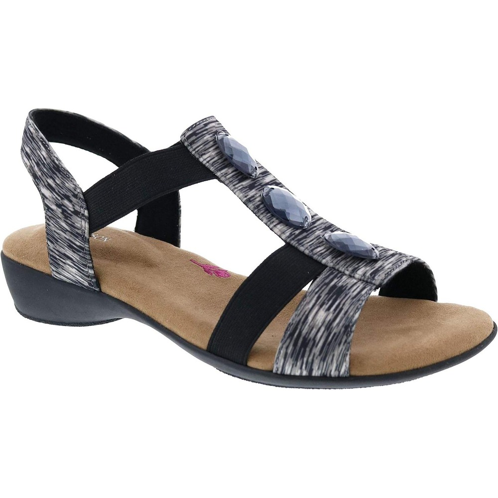 Ros Hommerson Mackenzie Sandals Elastic Straps Embellished Black Gray 8M NEW